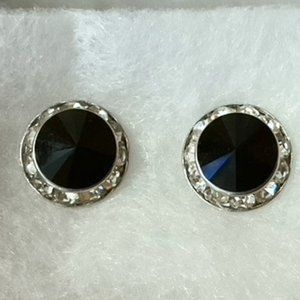Jet Black 15MM pierced earring silvertone for dance, auditions and pageants